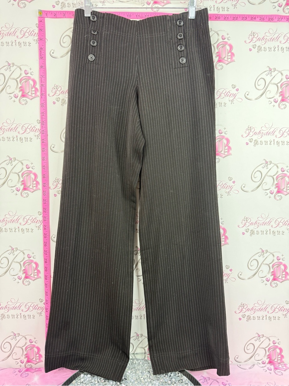 Larry Levine pants black white buttons Pinstripe Wide Leg Pants